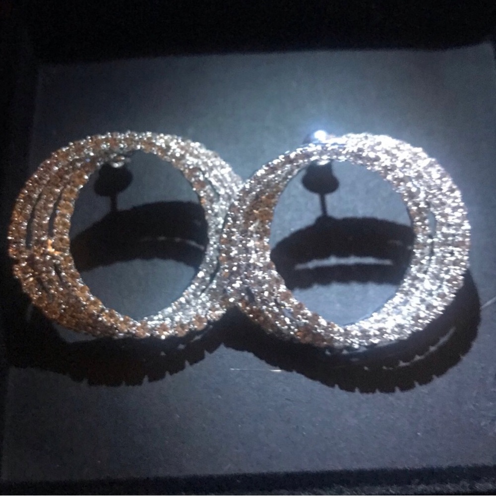 Silver Glitter Hoop Earrings - Women's Jewelry